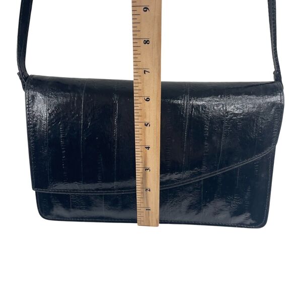 VTG 70s Vivace Black Patent Eel Skin Medium Purse Envelope Clutch Asymmetrical - Picture 8 of 12
